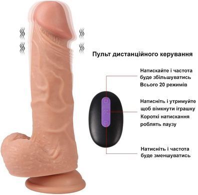 Фалоімітатор з вібрацією, на присосці та з мошонкою (USB)