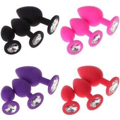 Силиконовая анальная пробка с кристаллом (Размер S, розовая)