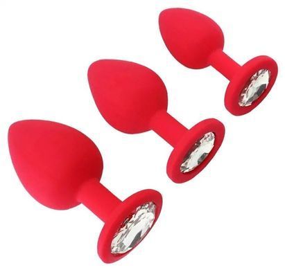 Силиконовая анальная пробка с кристаллом (Размер S, красная)