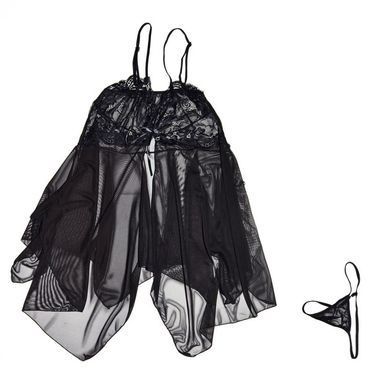 Сексуальний чорний пеньюар із ніжними візерунками на бюсті (розмір S)