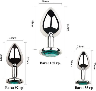 Анальна пробка з зеленим кристалом (розмір S)