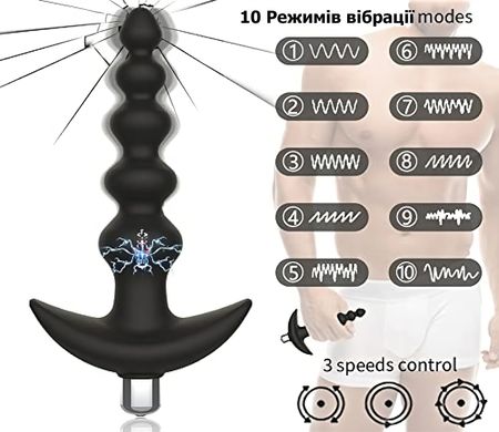 Силіконова анальна пробка з вібрацією (ААА, 10 режимів)