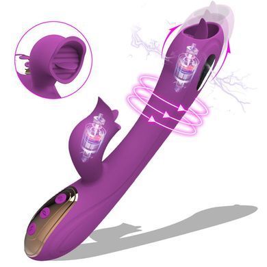 Вібратор з електростимуляцією та язичком (фіолетовий, USB)
