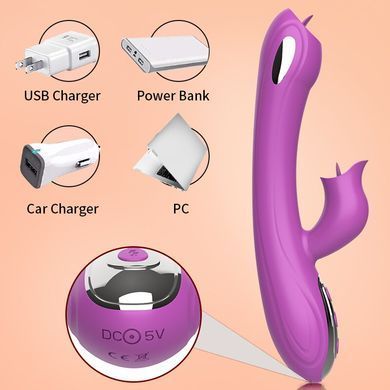 Вібратор з електростимуляцією та язичком (фіолетовий, USB)