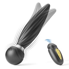 Черная анальная пробка (массажер простаты) с вибрацией и ротацией на 360°