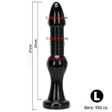 Величезний чорний фалоімітатор із рельєфною текстурою та потужною присоскою 350*70 mm