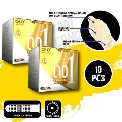 Презервативи OLO 0.01 ребристі із шипами 10 штук