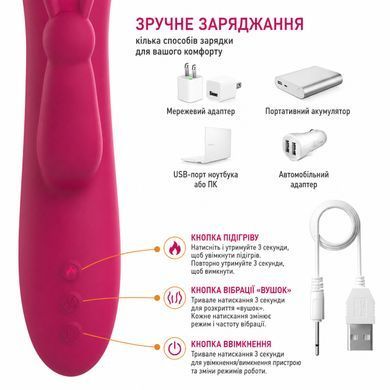 Вибратор-кролик LovRabbit с подогревом и толчковыми движениями, розовый (USB)