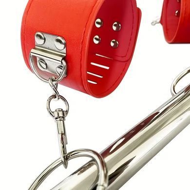 Металевий БДСМ-фіксатор для рук та ніг з наручниками Steel Control Red