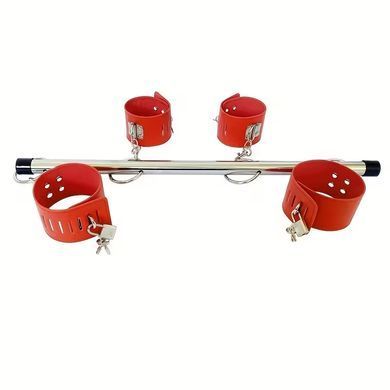 Металевий БДСМ-фіксатор для рук та ніг з наручниками Steel Control Red