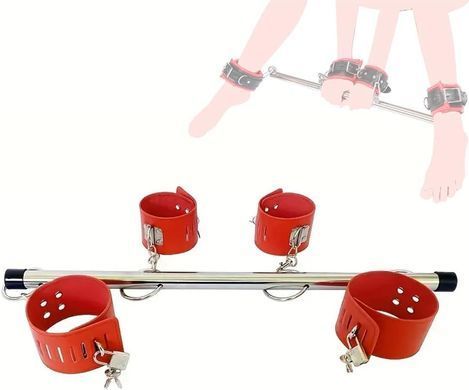 Металевий БДСМ-фіксатор для рук та ніг з наручниками Steel Control Red