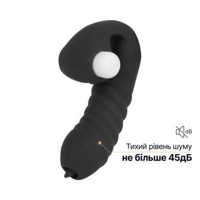 Інфографіка рівня шуму чорного вібратора на палець: тихий мотор із рівнем шуму не більше 45 дБ