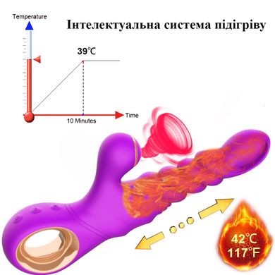 Багатофункціональний вібратор з вакуумною стимуляцією, телескопічними рухами та підігрівом (Рожевий, USB)