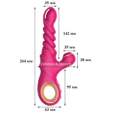 Багатофункціональний вібратор з вакуумною стимуляцією, телескопічними рухами та підігрівом (Рожевий, USB)