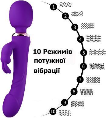 Фиолетовый двусторонний вибростимулятор - Rabbit 3 в 1