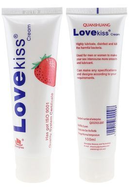 Їстівний лубрикант на водній основі Love Kiss Strawberry з ароматом полуниці, 100 мл