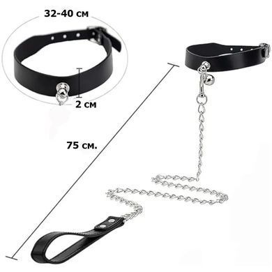 BDSM &ndash; ошейник с металлическим поводком черный из искусственной кожи