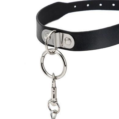 BDSM &ndash; ошейник с металлическим поводком черный из искусственной кожи