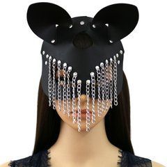 BDSM - маска из искусственной кожи черного цвета с цепочками