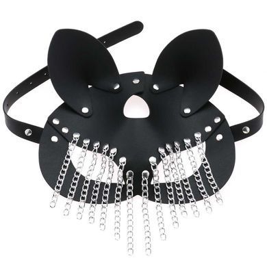 BDSM - маска из искусственной кожи черного цвета с цепочками