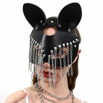 BDSM - маска зі штучної шкіри чорного кольору з ланцюжками