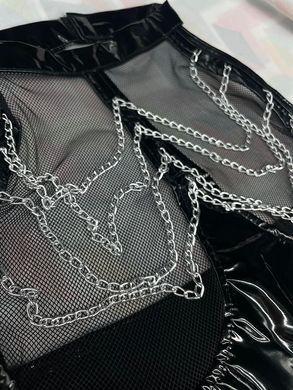 Лакированное черное эротическое боди с оголенной грудью 3XL