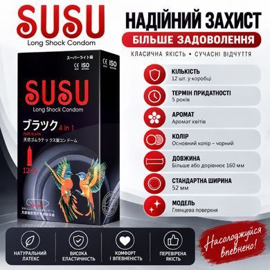 Презервативи SUSU Long Shock 4 in 1 з пролонгуючим ефектом, 12 шт.