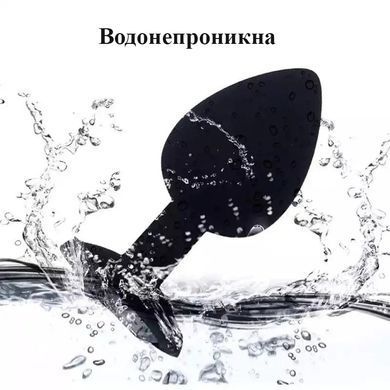 Чорна силіконова анальна пробка із прозорим кристалом (Розмір S)