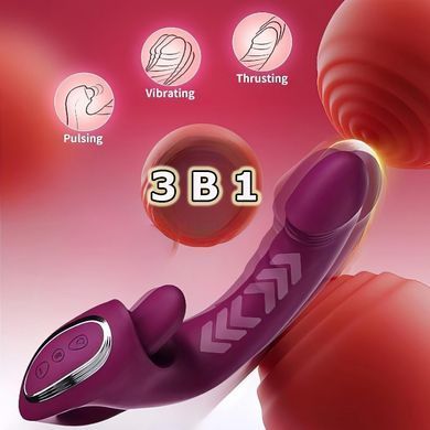Вібратор Violet Pulse 3-in-1 з поступальними рухами, &laquo;язичком&raquo; та підігрівом