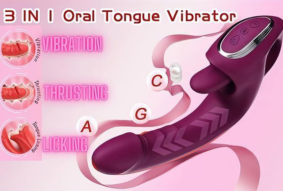 Вібратор Violet Pulse 3-in-1 з поступальними рухами, &laquo;язичком&raquo; та підігрівом