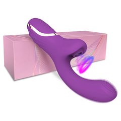 Вибрирующий фаллоимитатор фиолетового цвета с вакуумной стимуляцией клитора (USB)