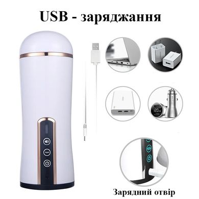 Чоловічий мастурбатор з вібрацією та звуком (білий, USB)