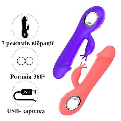 Вібратор-кролик з підігрівом та ротацією (помаранчевий, USB)