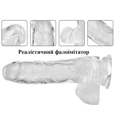 Фалоімітатор рожевого кольору з мошонкою, розмір XL (220*46 мм) на присосці